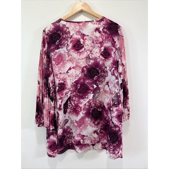 Catherines Pink Floral Tunic Top Sz 1X Accordian Wide Bell Sleeves Peasant Boho - Picture 7 of 7